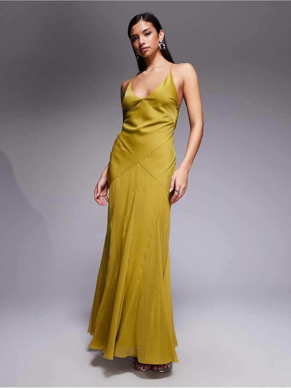 ASOS Design Bias Cut Plunge Bodice Maxi Dress Olive Size 0 NWT